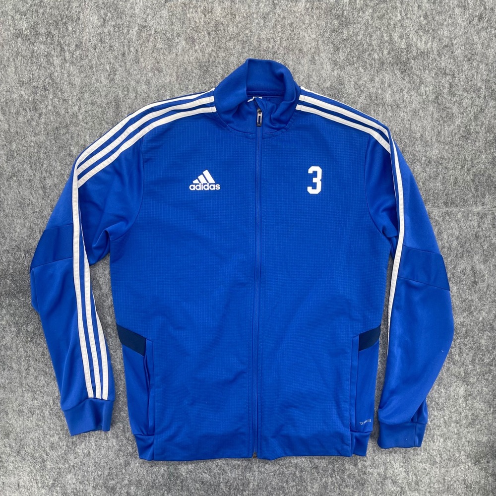 Adidas Track Jacket Mens Medium Climalite Blue Soccer Full Zip Stripe
